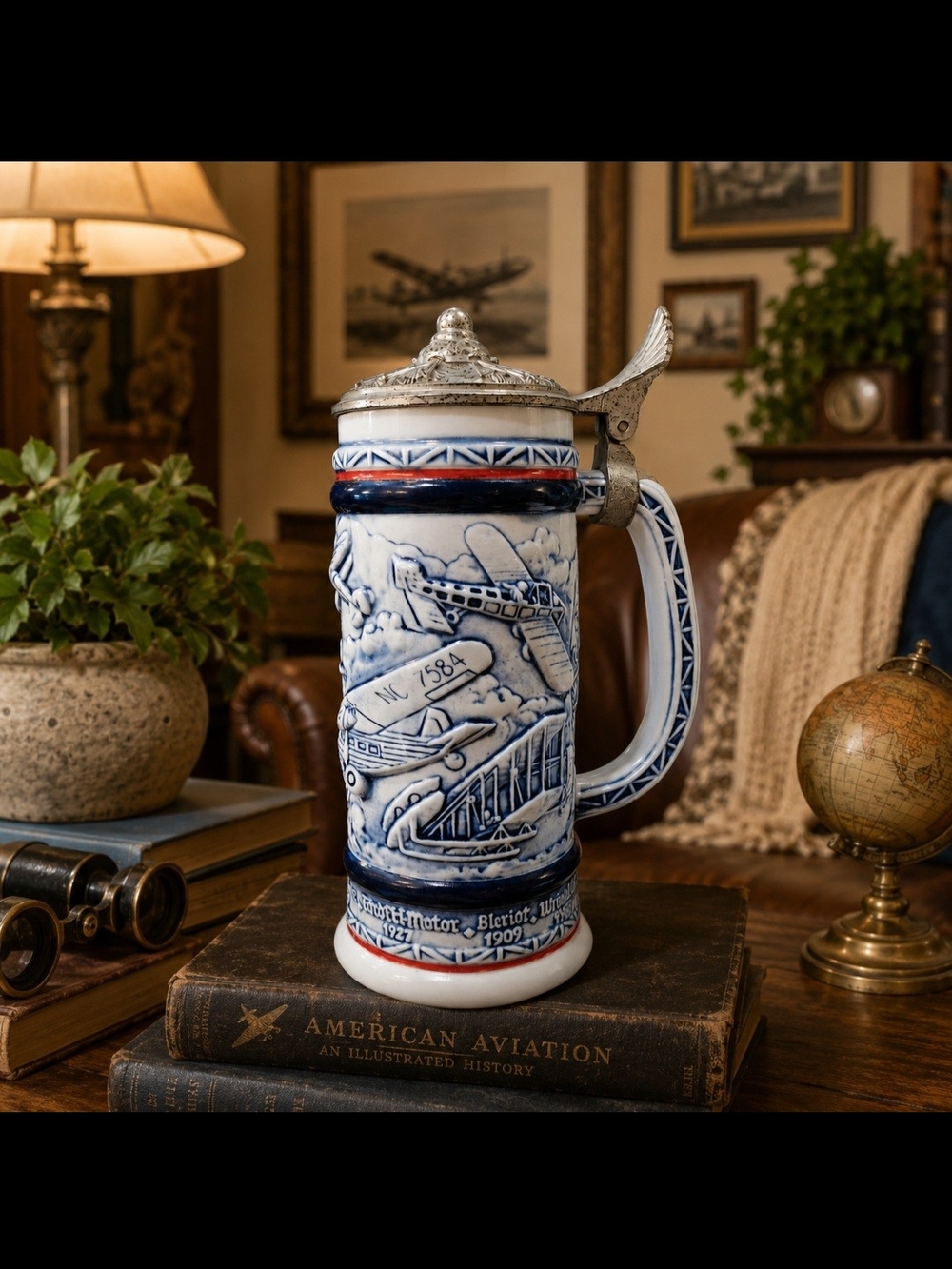 Vintage 1981 Avon Aviation Beer Stein Ceramarte Brazil Flying Classics Airplane